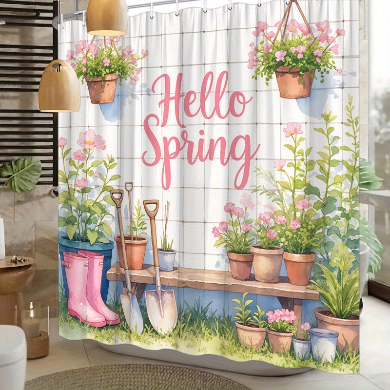 Tirai Mandi Cetak Latar Belaka - Gardening Tools Pink ulasan dan harga