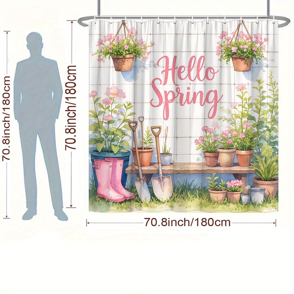 Tirai Mandi Cetak Latar Belaka - Gardening Tools Pink ulasan dan harga